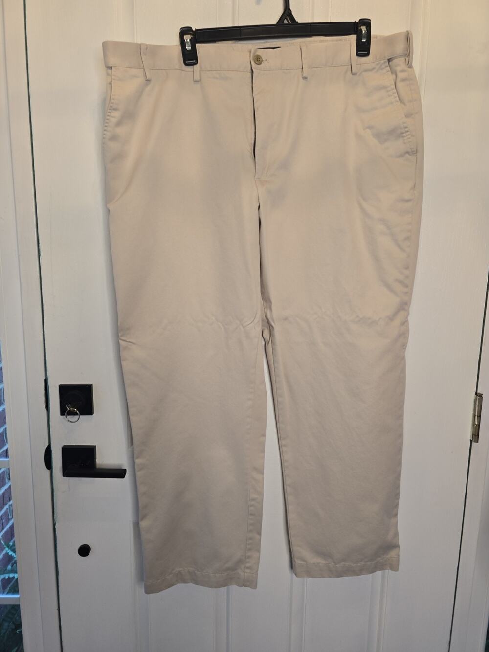 IZOD Mens Straight Fit American Chino Pants Tan 44x32 Cotton Flat Front Flex